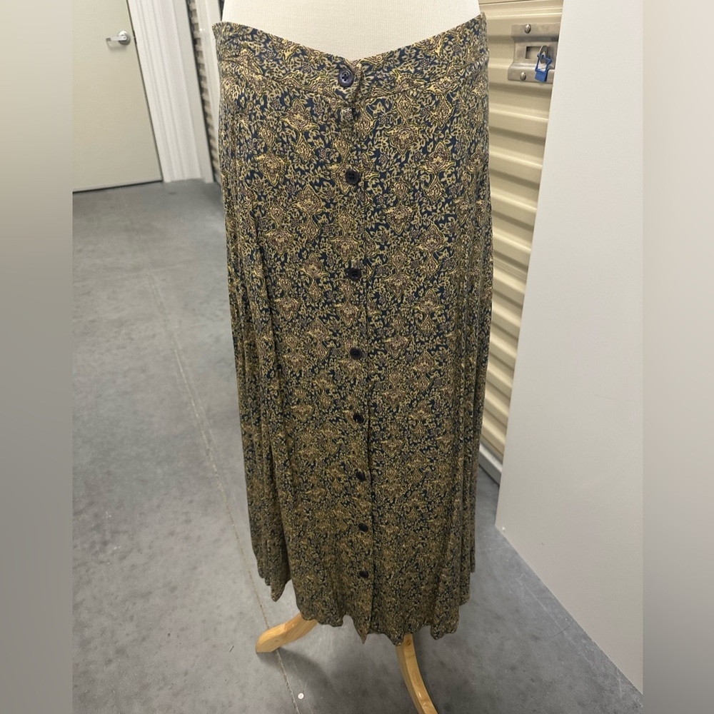 Norton McNaughton Blue and Gold Floral Maxi Skirt